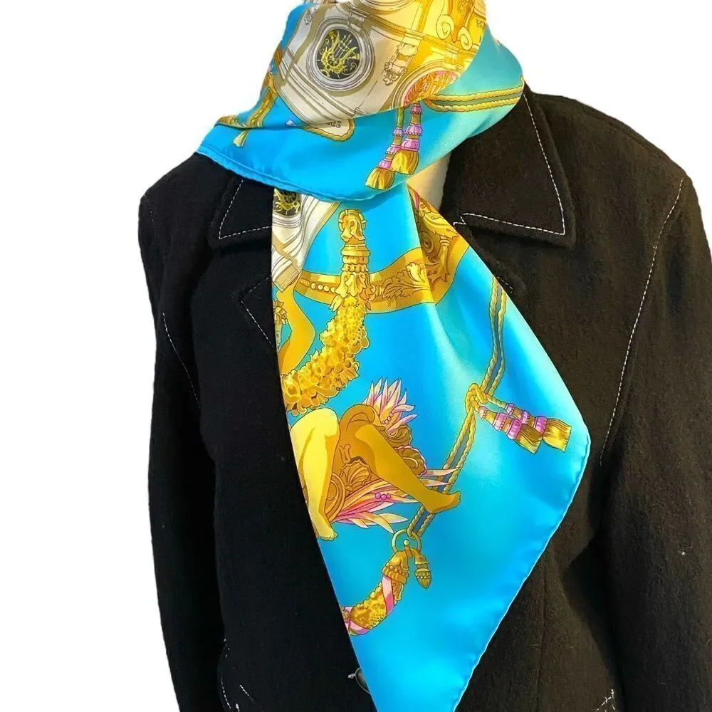 Vintage Hermes Paris Opera Garnier Baroque Silk Scarf, Turquoise Gold Lux 1483 - Picture 2 of 13